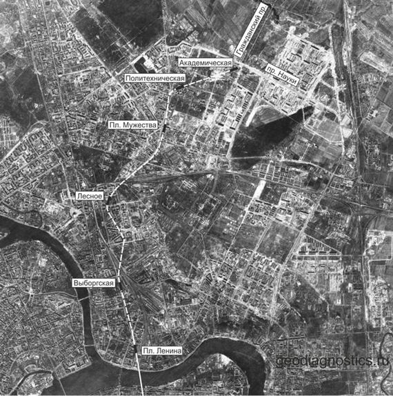 План трассы IV участка Кировско-Выборгской линии Ленинградского метрополитена