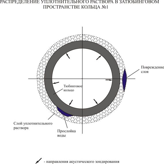 Распределение уплотнительного раствора в затюбинговом пространстве кольца №1 Распределение уплотнительного раствора в затюбинговом пространстве кольца №1
